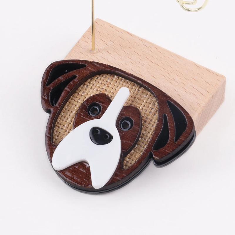 Dog Acrylic Wooden Brooches Pin Cartoon Bear Pet Lapel Pins Badges