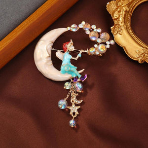Muylinda Fairy Enamel Moon Girl Tassel Brooch