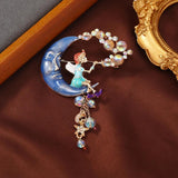 Muylinda Fairy Enamel Moon Girl Tassel Brooch