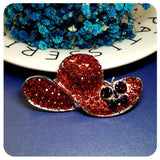 Rhinestone Red Hat Brooch Pin with Purple Butterfly