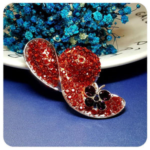 Rhinestone Red Hat Brooch Pin with Purple Butterfly