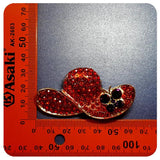 Rhinestone Red Hat Brooch Pin with Purple Butterfly