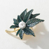 Retro Pearl Double Maple Leaf Brooch Female Pin Jewelry YT493
