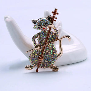 Cat Violin Brooch for Women Girls, Zircon Jewelry Pin