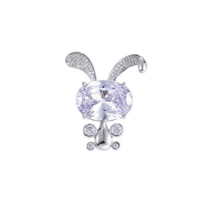 Baiduqiandu Pink Rabbit Brooch Pins with Cubic Zircon