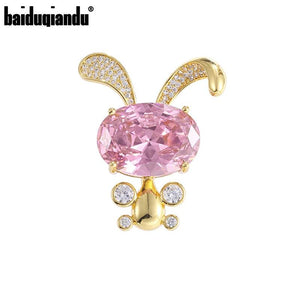 Baiduqiandu Pink Rabbit Brooch Pins with Cubic Zircon
