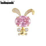 Baiduqiandu Pink Rabbit Brooch Pins with Cubic Zircon