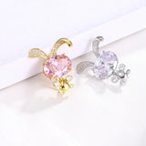Baiduqiandu Pink Rabbit Brooch Pins with Cubic Zircon