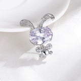 Baiduqiandu Pink Rabbit Brooch Pins with Cubic Zircon
