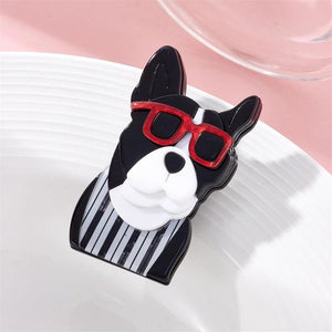 Glasses Dog Brooch for Woman Acrylic Material Cartoon Trendy Creative Animal