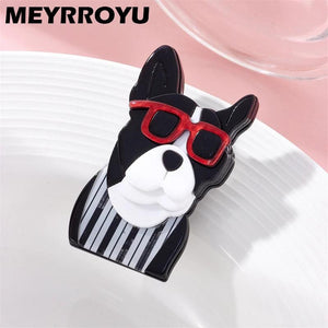 Glasses Dog Brooch for Woman Acrylic Material Cartoon Trendy Creative Animal