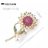 Sunflower Rhinestone Lapel Pin - Women's Delicate Accessory