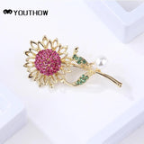 Sunflower Rhinestone Lapel Pin - Women's Delicate Accessory
