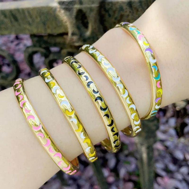 Y2K Enamel Moon Cuff Bracelet for Women