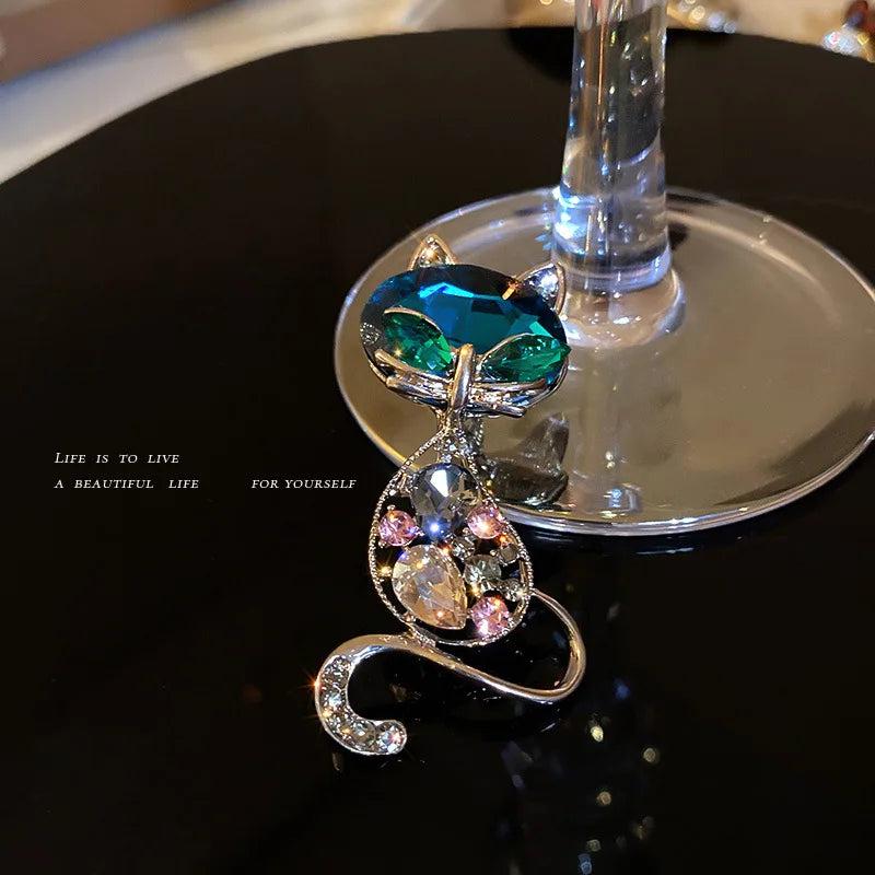 Crystal Cat Brooch Korea Style Animal Jewelry Golden Gift