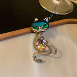 Crystal Cat Brooch Korea Style Animal Jewelry Golden Gift