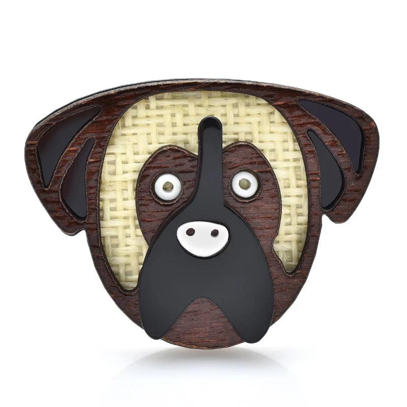 Wood Dog Brooches Cute Animal Pin Casual Party Accessory