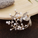 Crystal Bird Brooch with Pearl Large Brooches
