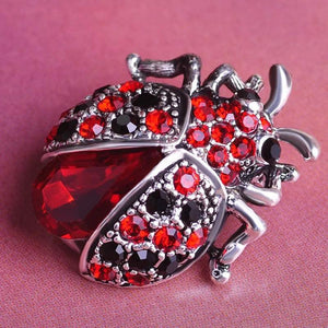 Silver Red Ladybug Scarf Jewelry Clip Pin Rhinestone Crystal Paved