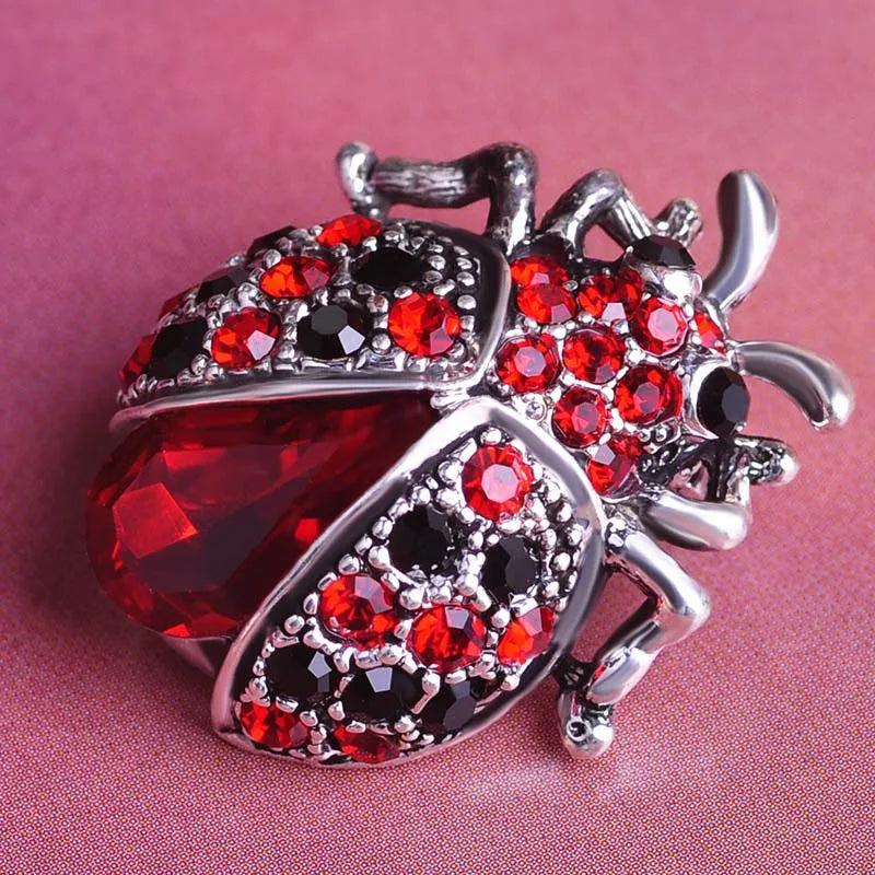 Silver Red Ladybug Scarf Jewelry Clip Pin Rhinestone Crystal Paved