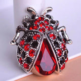 Silver Red Ladybug Scarf Jewelry Clip Pin Rhinestone Crystal Paved