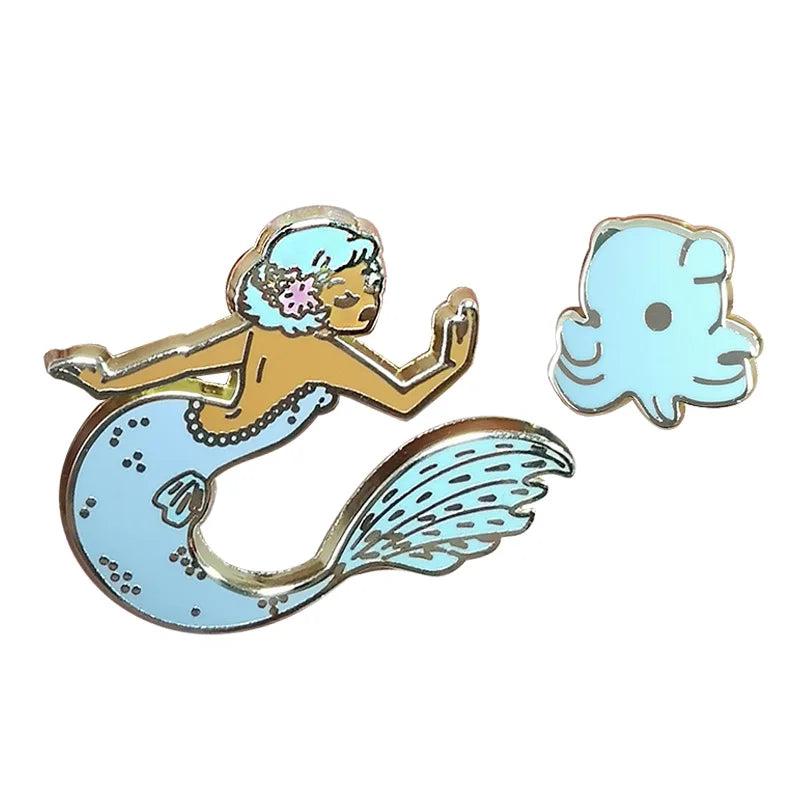 Mint Mermaid Enamel Pin Set - Unique Art Decor