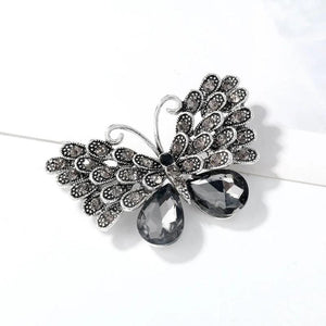 Vintage Gray Crystal Butterfly Brooch Antique Silver-color Corsage Pin