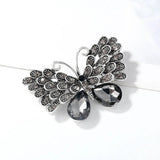 Vintage Gray Crystal Butterfly Brooch Antique Silver-color Corsage Pin