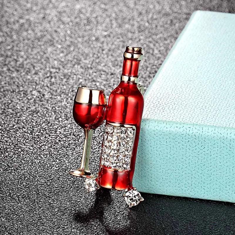 Red Wine Cup Brooch Full Crystal Enamel Men Hats Suit Accessories