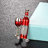 Red Wine Cup Brooch Full Crystal Enamel Men Hats Suit Accessories