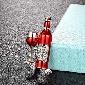 Red Wine Cup Brooch Full Crystal Enamel Men Hats Suit Accessories
