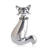 Vintage Smile Cat Brooches Antique Silver Crystal Animal Brooch