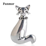 Vintage Smile Cat Brooches Antique Silver Crystal Animal Brooch