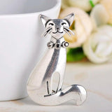 Vintage Smile Cat Brooches Antique Silver Crystal Animal Brooch