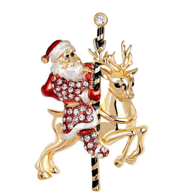 Christmas Brooch Snowflake Santa Deer Bell Cap Pin