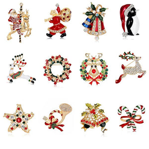 Christmas Brooch Snowflake Santa Deer Bell Cap Pin