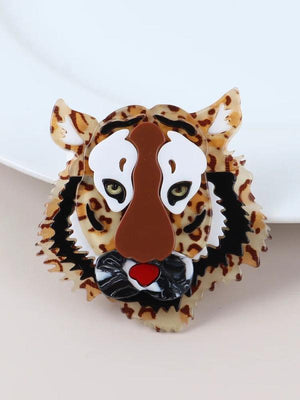 Vintage Big Acrylic Tiger Brooch Pin Resin Animal Big Cat Brooches