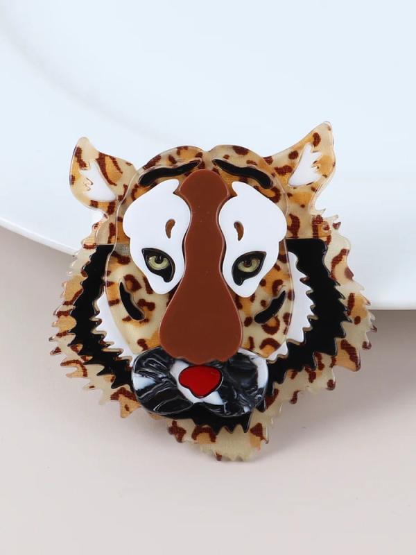 Vintage Big Acrylic Tiger Brooch Pin Resin Animal Big Cat Brooches