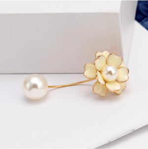 Camellia Brooch Pearl Ring Pin Scarf Button Cardigan Sweater Party Jewelry
