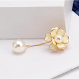 Camellia Brooch Pearl Ring Pin Scarf Button Cardigan Sweater Party Jewelry