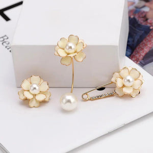 Camellia Brooch Pearl Ring Pin Scarf Button Cardigan Sweater Party Jewelry