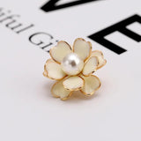 Camellia Brooch Pearl Ring Pin Scarf Button Cardigan Sweater Party Jewelry