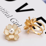 Camellia Brooch Pearl Ring Pin Scarf Button Cardigan Sweater Party Jewelry