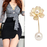 Camellia Brooch Pearl Ring Pin Scarf Button Cardigan Sweater Party Jewelry