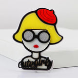 Red Hat Girl Acrylic Brooch Cartoon Glasses Badge