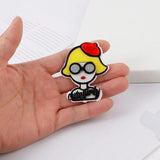 Red Hat Girl Acrylic Brooch Cartoon Glasses Badge