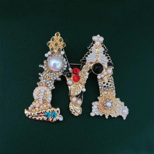 Vintage Gem Pearl Rhinestone Letter Brooch Initial Alphabet for Women