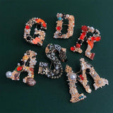 Vintage Gem Pearl Rhinestone Letter Brooch Initial Alphabet for Women