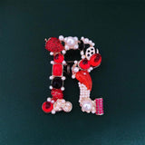 Vintage Gem Pearl Rhinestone Letter Brooch Initial Alphabet for Women