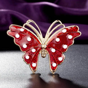 Red Enamel Butterfly Brooch for Women